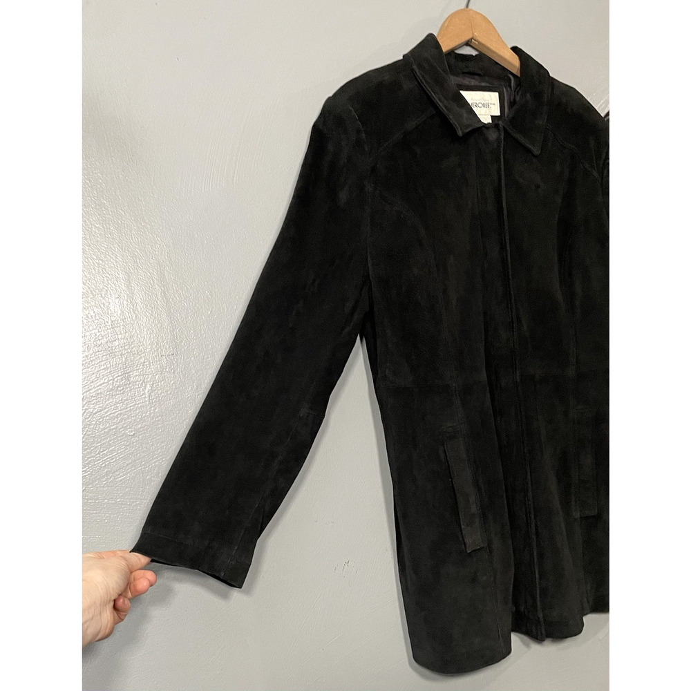 Vintage Cherokee Suede Coat Size XL Dark Black Genuine Leather Jacket 90s Goth - Picture 2 of 14